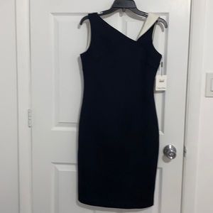 Asymmetrical Neckline Two-Tone Sheath Dress